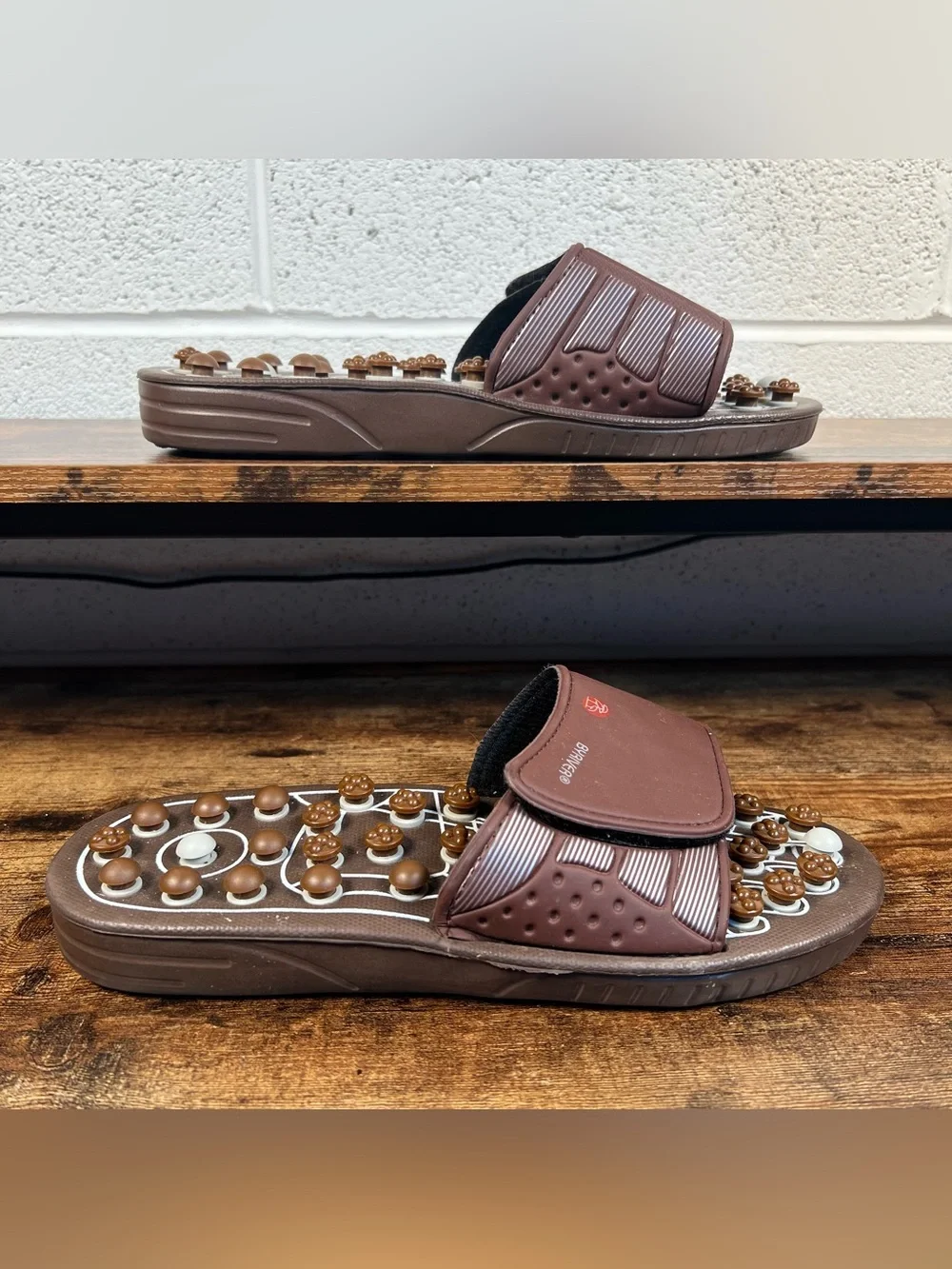 Byriver Massage Slides Shoes Sandals Brown Acupressure Slipper Large 9.5/10.5 M